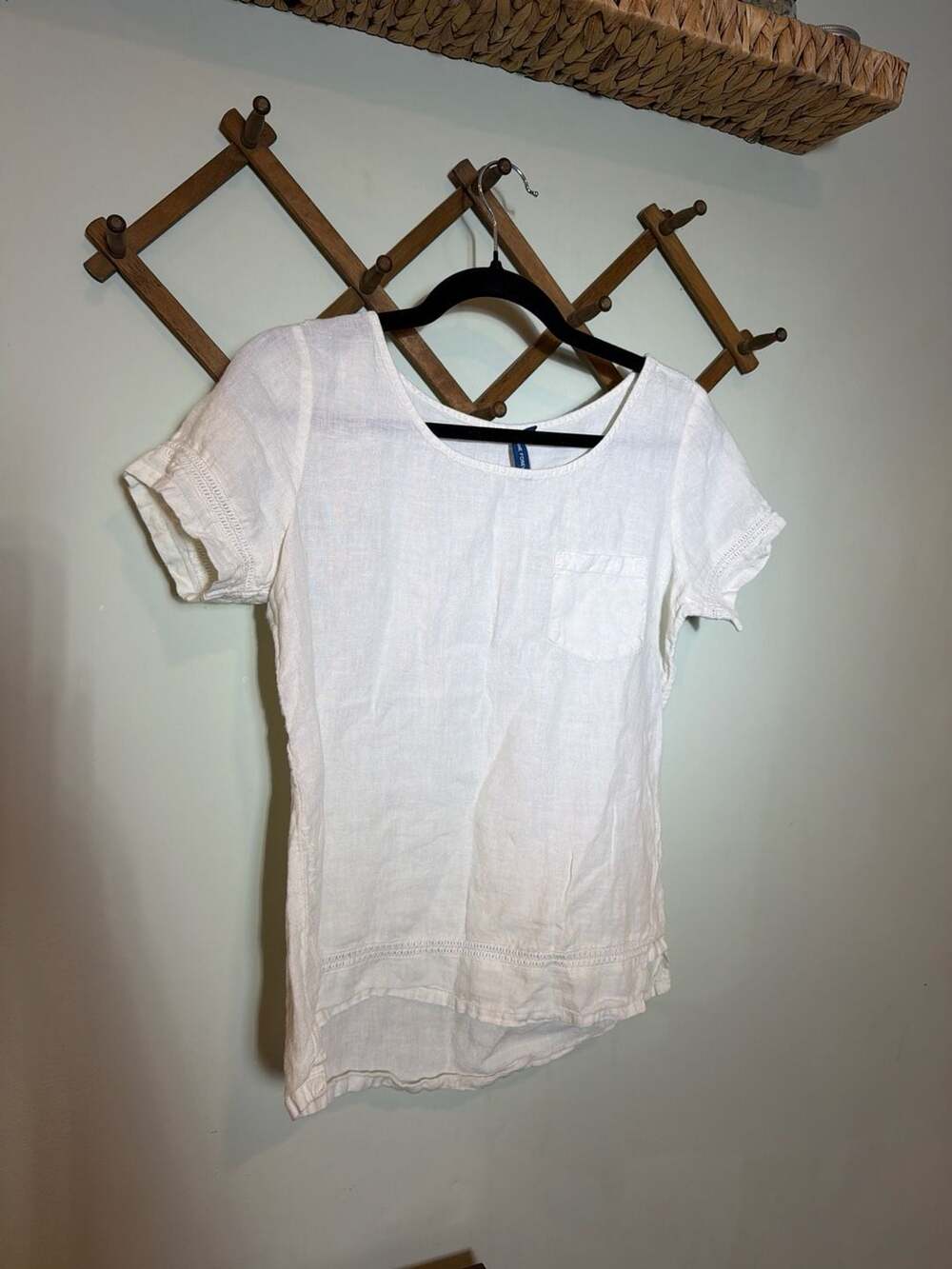 Fame Forever 100% Linen White Short Sleeve Pocket Top